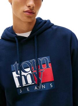 Sweat à capuche Tommy Jeans Flag bleu marine pour homme