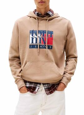 Sweat à capuche Tommy Jeans Flag camel pour homme