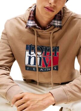 Sweat à capuche Tommy Jeans Flag camel pour homme