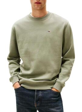 Maillot Tommy Jeans Crew vert pour homme.