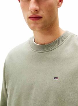 Maillot Tommy Jeans Crew vert pour homme.