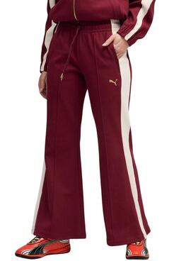 Pantalon de sport Puma évasé grenat T7 pour femme.