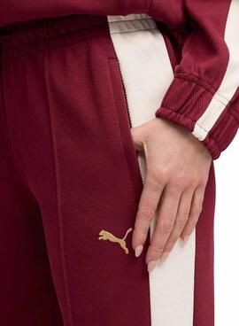 Pantalon de sport Puma évasé grenat T7 pour femme.