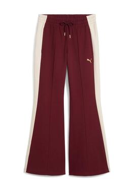 Pantalon de sport Puma évasé grenat T7 pour femme.