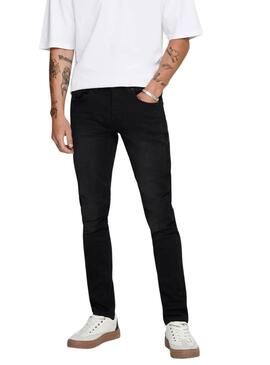 Pantalon en jean noir Only and Sons Loom pour homme.