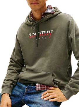 Sweat à capuche Tommy Jeans DNA vert pour homme