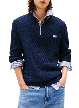 Maillot Tommy Jeans Cable Zip bleu pour homme