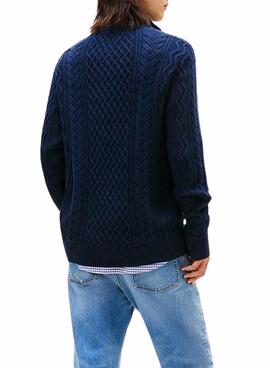 Maillot Tommy Jeans Cable Zip bleu pour homme