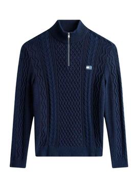 Maillot Tommy Jeans Cable Zip bleu pour homme