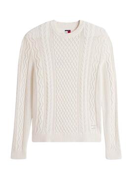 Maillot Tommy Jeans Cable blanc pour homme