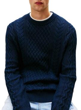 Maillot Tommy Jeans Cable bleu marine pour homme