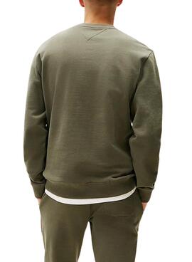 Sweatshirt Tommy Jeans Crew Flag verte pour homme