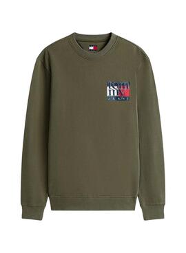 Sweatshirt Tommy Jeans Crew Flag verte pour homme