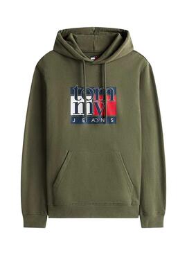 Sweat à capuche Tommy Jeans Flag vert pour homme