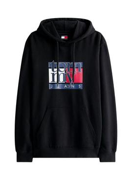 Sweatshirt Tommy Jeans Flag noir pour homme.