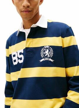 Polo Tommy Jeans Rugby bleu et jaune pour homme