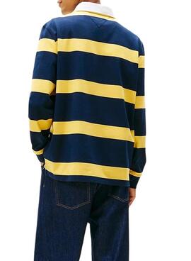 Polo Tommy Jeans Rugby bleu et jaune pour homme