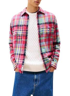 Chemise surdimensionnée Tommy Jeans Utility Flannel rose pour homme