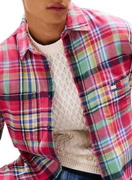 Chemise surdimensionnée Tommy Jeans Utility Flannel rose pour homme