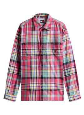 Chemise surdimensionnée Tommy Jeans Utility Flannel rose pour homme