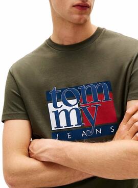 T-shirt Tommy Jeans Flag verte pour homme