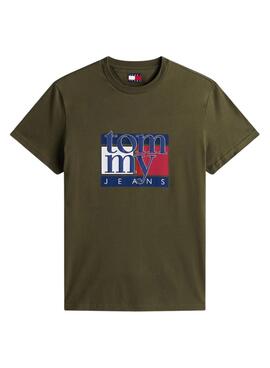 T-shirt Tommy Jeans Flag verte pour homme