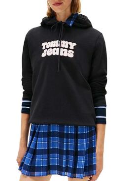 Sweat à capuche Tommy Jeans Logo noir pour femme