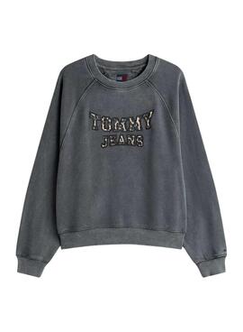 Sweat à capuche Tommy Jeans Boxy Leopard gris pour femme