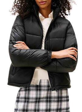 Veste matelassée Tommy Jeans Hidden Hood noire pour femme.