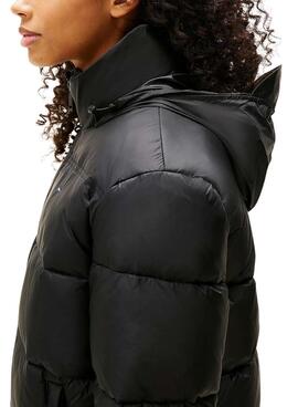 Veste matelassée Tommy Jeans Hidden Hood noire pour femme.