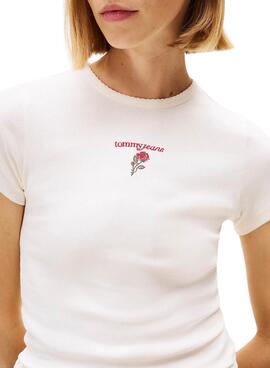 T-shirt Tommy Jeans Rose blanc pour femme.