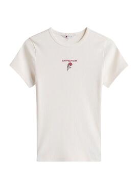 T-shirt Tommy Jeans Rose blanc pour femme.