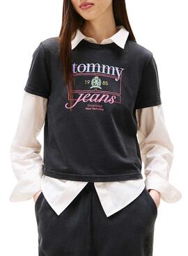 T-shirt Tommy Jeans Crest Flag noir pour femme