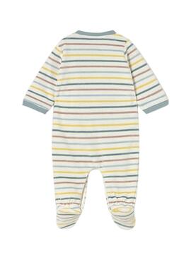 Pyjama Mayoral à rayures bleues en velours côtelé pour nouveau-né.