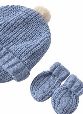 Ensemble Mayoral bonnet et moufles bleus pour bébé