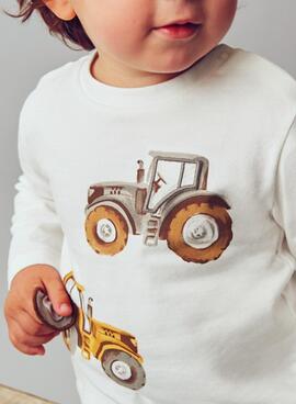 T-shirt Mayoral interactive tractor blanc bébé