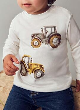 T-shirt Mayoral interactive tractor blanc bébé