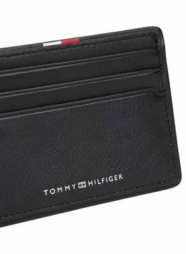 Porte-cartes en cuir noir Tommy Hilfiger Corporate pour homme.