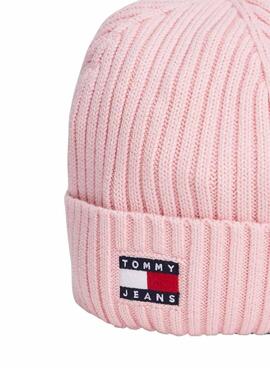 Bonnet Tommy Jeans Heritage en tricot avec logo rose pour femme