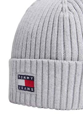 Bonnet en tricot Tommy Jeans Heritage avec logo gris pour femme