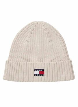 Tuque Tommy Jeans Heritage en tricot avec logo beige pour femme