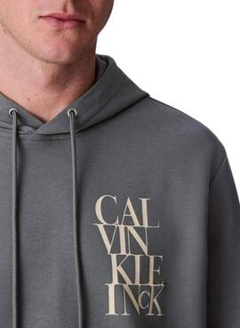 Sweat à capuche Calvin Klein Line gris pour homme