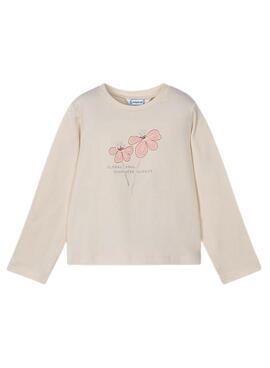 T-shirt Mayoral basique beige avec motif fleur pour fille