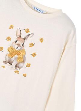 T-shirt Mayoral sérigraphie beige pour fille.