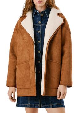 Manteau Pepe Jeans Teresa chameau avec doublure en mouton pour femme
