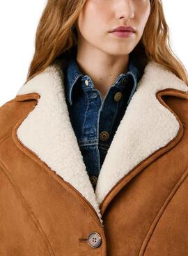 Manteau Pepe Jeans Teresa chameau avec doublure en mouton pour femme