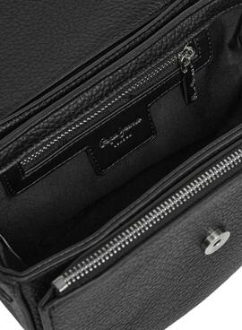 Sac Pepe Jeans Amber logo avec rabat noir pour femme
