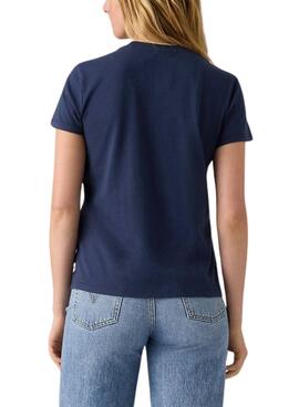 T-shirt Levi's Perfect bleu avec logo fleurs pour femme.