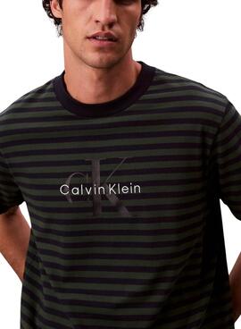 T-shirt Calvin Klein Monologue à rayures vertes pour homme