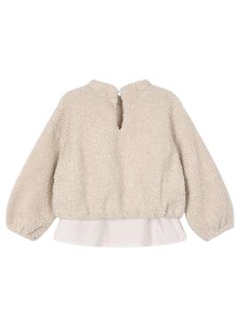 Sweat à capuche Mayoral beige avec doublure en peau de mouton pour fille.